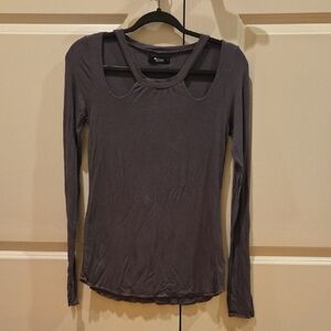 Michael Lauren Gray Long Sleeve Cutout Crewneck Top